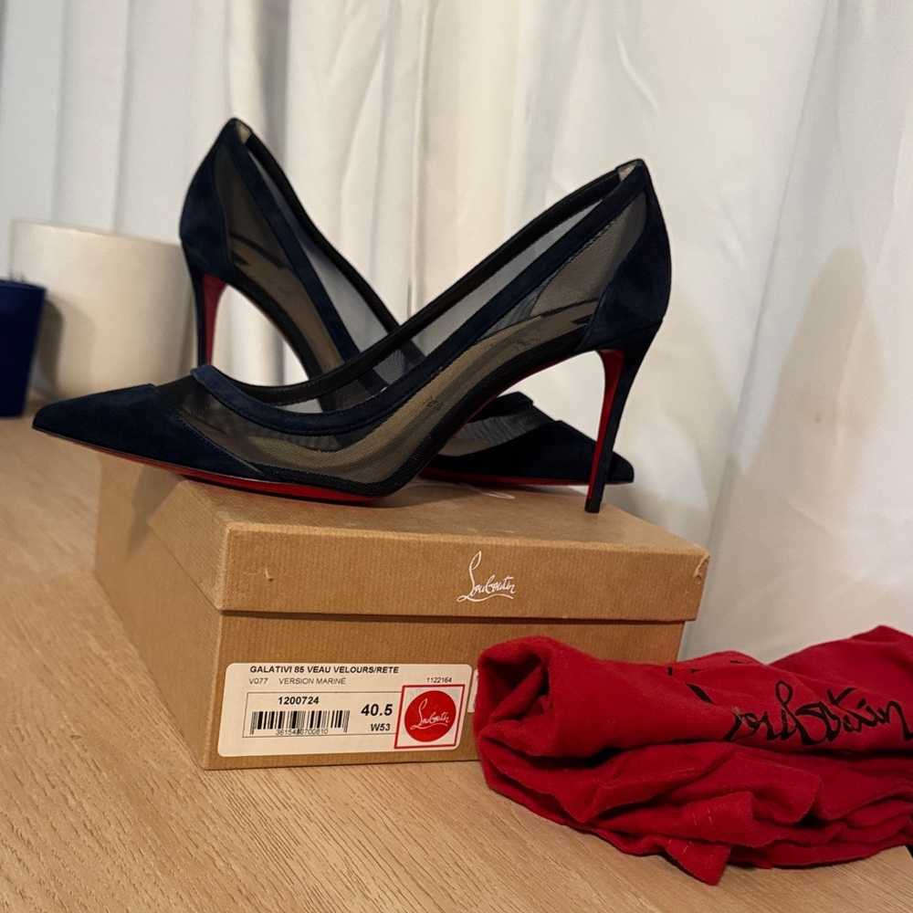 Christian Louboutin Black Mesh Heels with Red Soles